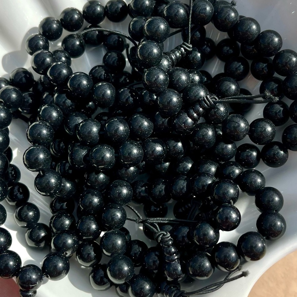Solid Black Glass Beaded Bracelets NWOT